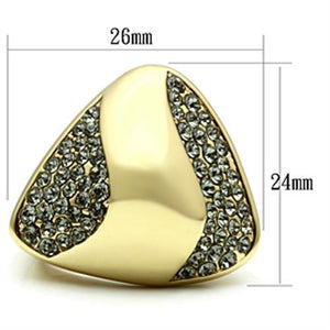 GL311 IP Gold(Ion Plating) Brass Ring with Top Grade Crystal in Black Diamond