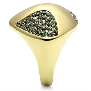 GL311 IP Gold(Ion Plating) Brass Ring with Top Grade Crystal in Black Diamond