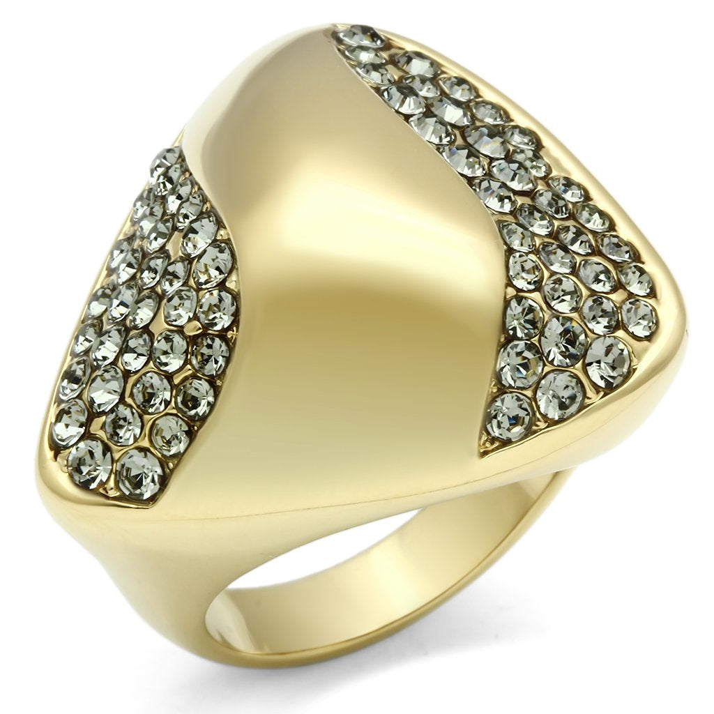 GL311 IP Gold(Ion Plating) Brass Ring with Top Grade Crystal in Black Diamond - Joyeria Lady