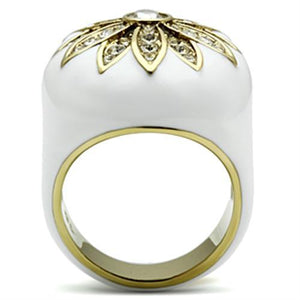 GL326 IP Gold(Ion Plating) Brass Ring with Top Grade Crystal in Clear