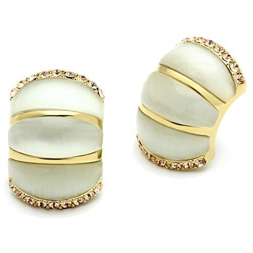 GL339 IP Gold(Ion Plating) Brass Earrings with Synthetic in White - Joyeria Lady