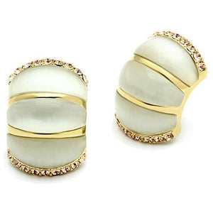 GL339 IP Gold(Ion Plating) Brass Earrings with Synthetic in White - Joyeria Lady