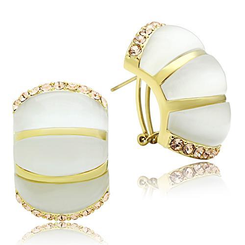 GL339 IP Gold(Ion Plating) Brass Earrings with Synthetic in White - Joyeria Lady