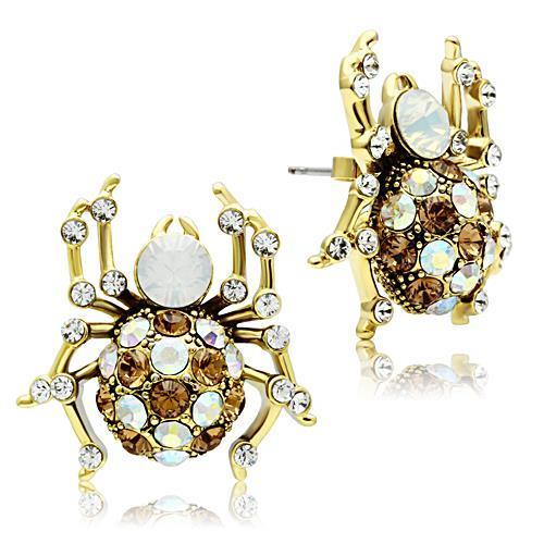 GL347 IP Gold(Ion Plating) Brass Earrings with Top Grade Crystal in Multi Color - Joyeria Lady