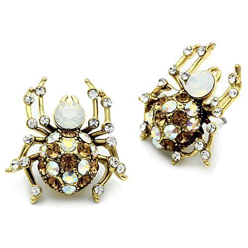 GL347 IP Gold(Ion Plating) Brass Earrings with Top Grade Crystal in Multi Color - Joyeria Lady