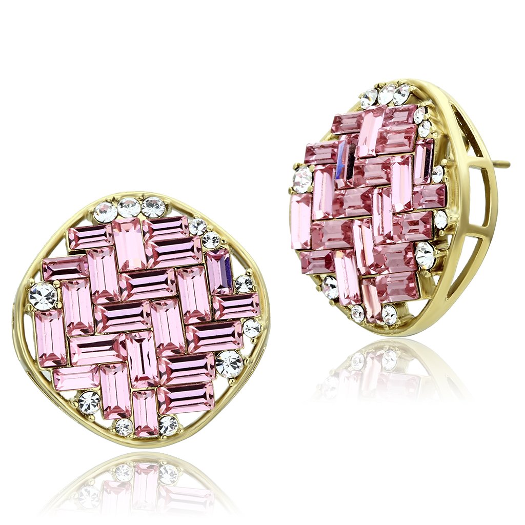 GL348 IP Gold(Ion Plating) Brass Earrings with Top Grade Crystal in Rose - Joyeria Lady
