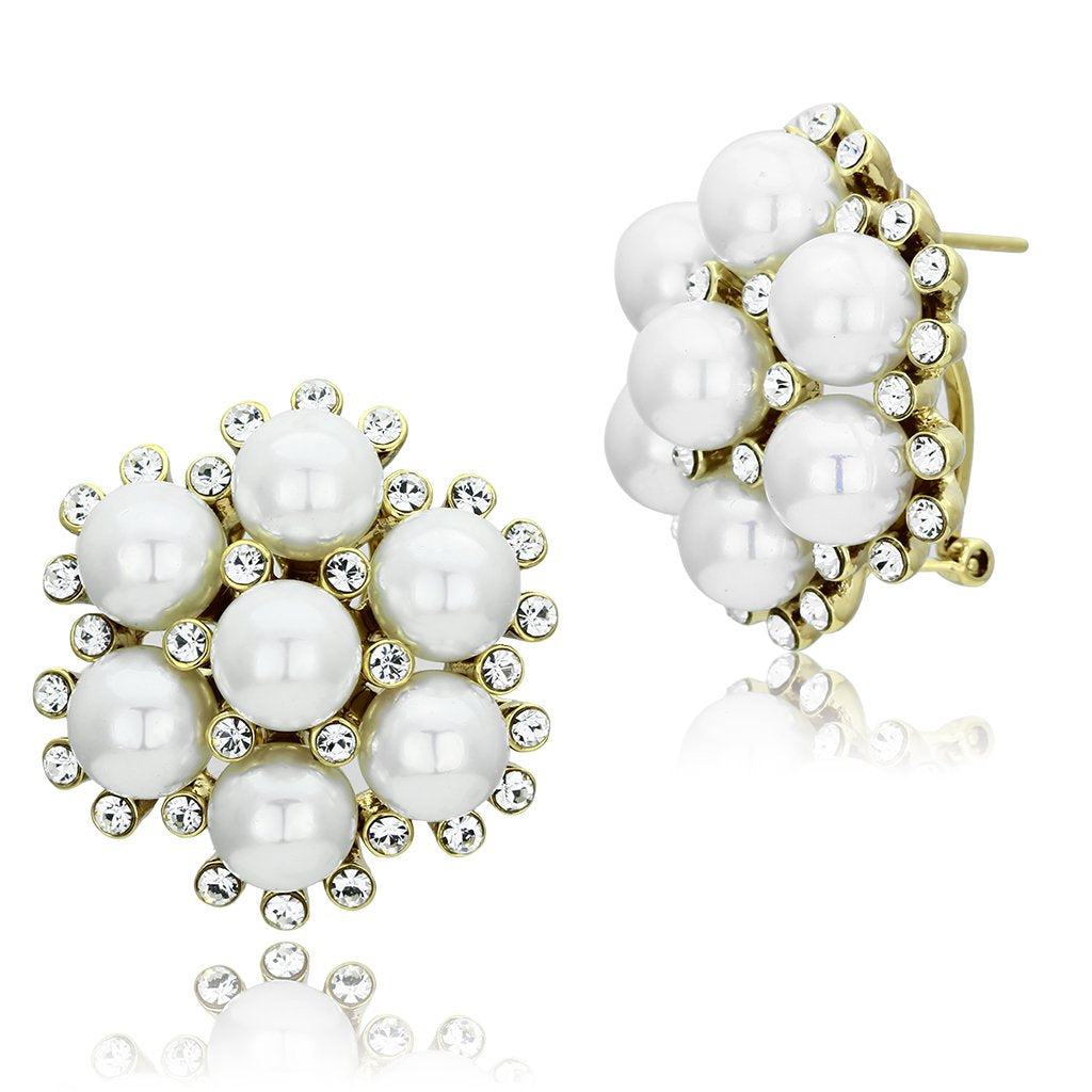 GL349 IP Gold(Ion Plating) Brass Earrings with Synthetic in White - Joyeria Lady