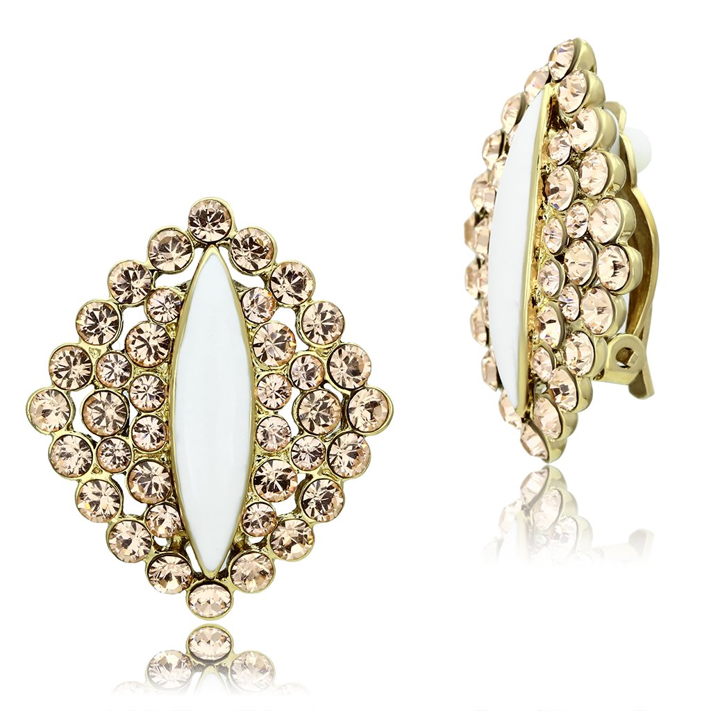 GL350 IP Gold(Ion Plating) Brass Earrings with Top Grade Crystal in Champagne - Joyeria Lady