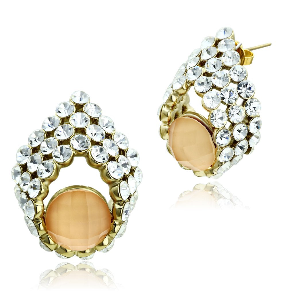 GL355 IP Gold(Ion Plating) Brass Earrings with Synthetic in Orange - Joyeria Lady