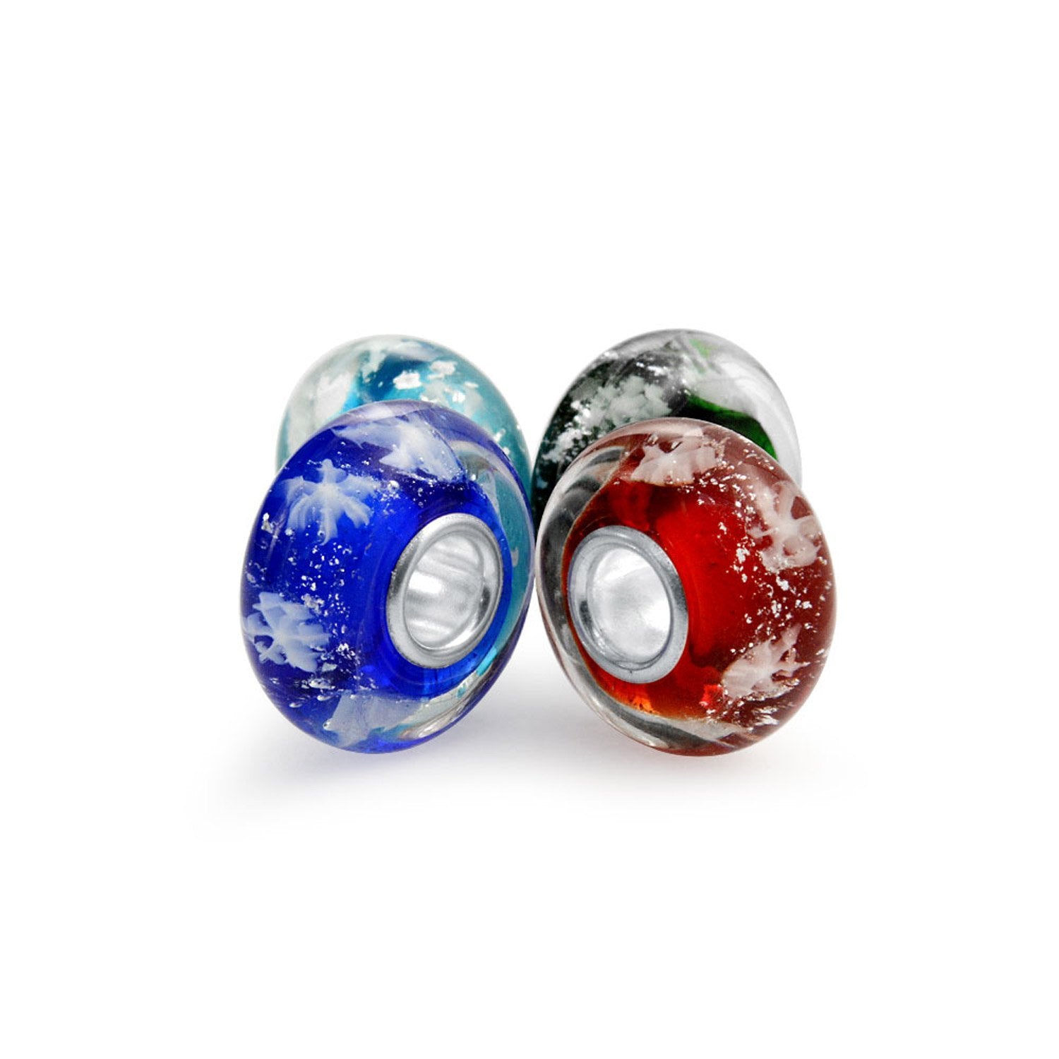 Multi Color Christmas Snowflake Murano Glass Bead Charm Set Sterling - Joyeria Lady