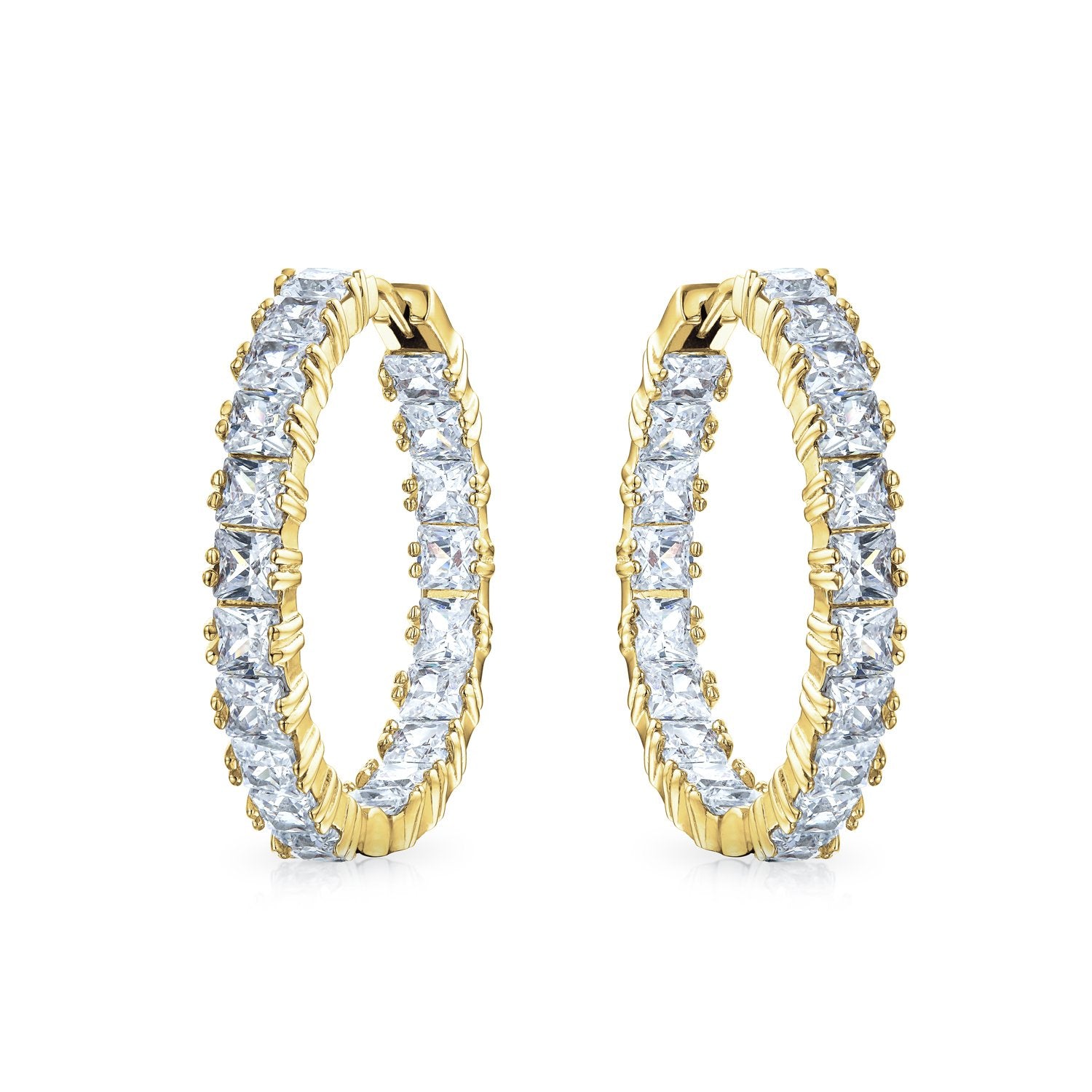 Bridal Princess Cut AAA CZ Inside Out Hoop Earrings Silver 1.25 Dia - Joyeria Lady