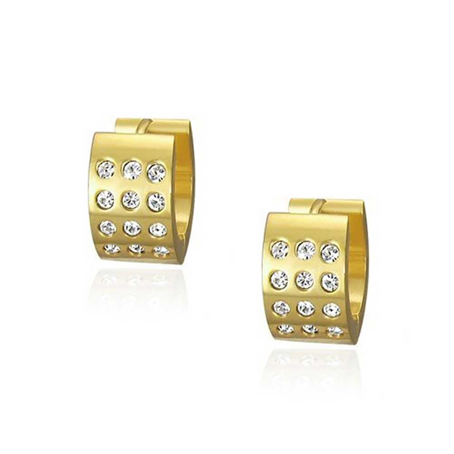 Wide 3 Row Hoop Kpop Earrings or CZ Gold Plated Stainless Steel - Joyeria Lady
