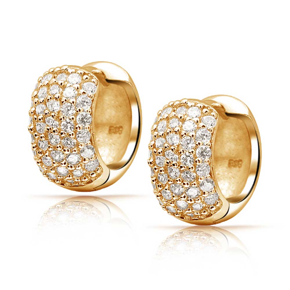 5 Five Row Wide Huggie Hoop Earrings 14K Gold Plated Sterling Silver - Joyeria Lady