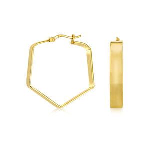 Engrave Flat Tapered Hexagon Hoop Earrings Gold Plated Sterling 1.25 Inch - Joyeria Lady