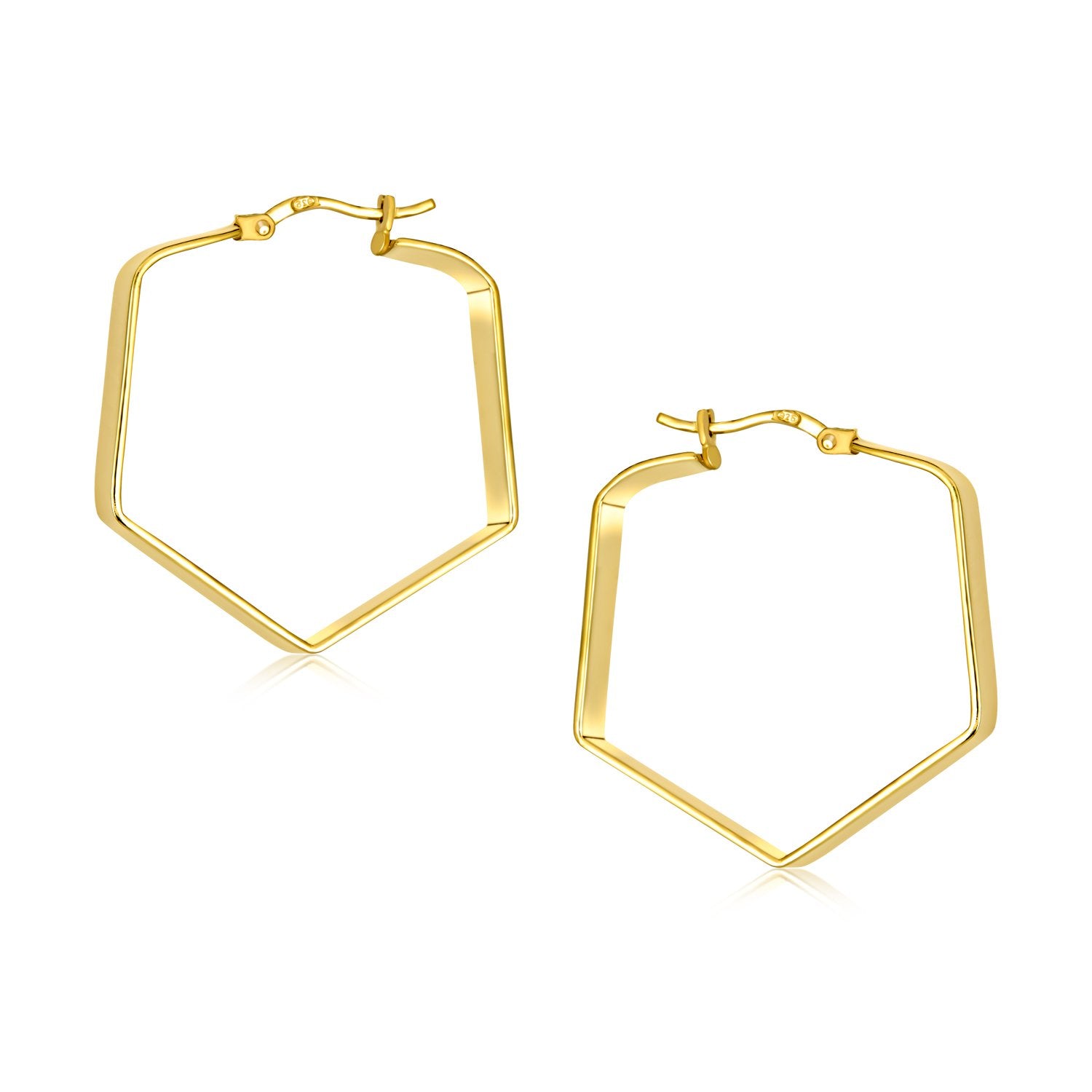 Engrave Flat Tapered Hexagon Hoop Earrings Gold Plated Sterling 1.25 Inch - Joyeria Lady