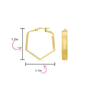 Engrave Flat Tapered Hexagon Hoop Earrings Gold Plated Sterling 1.25 Inch