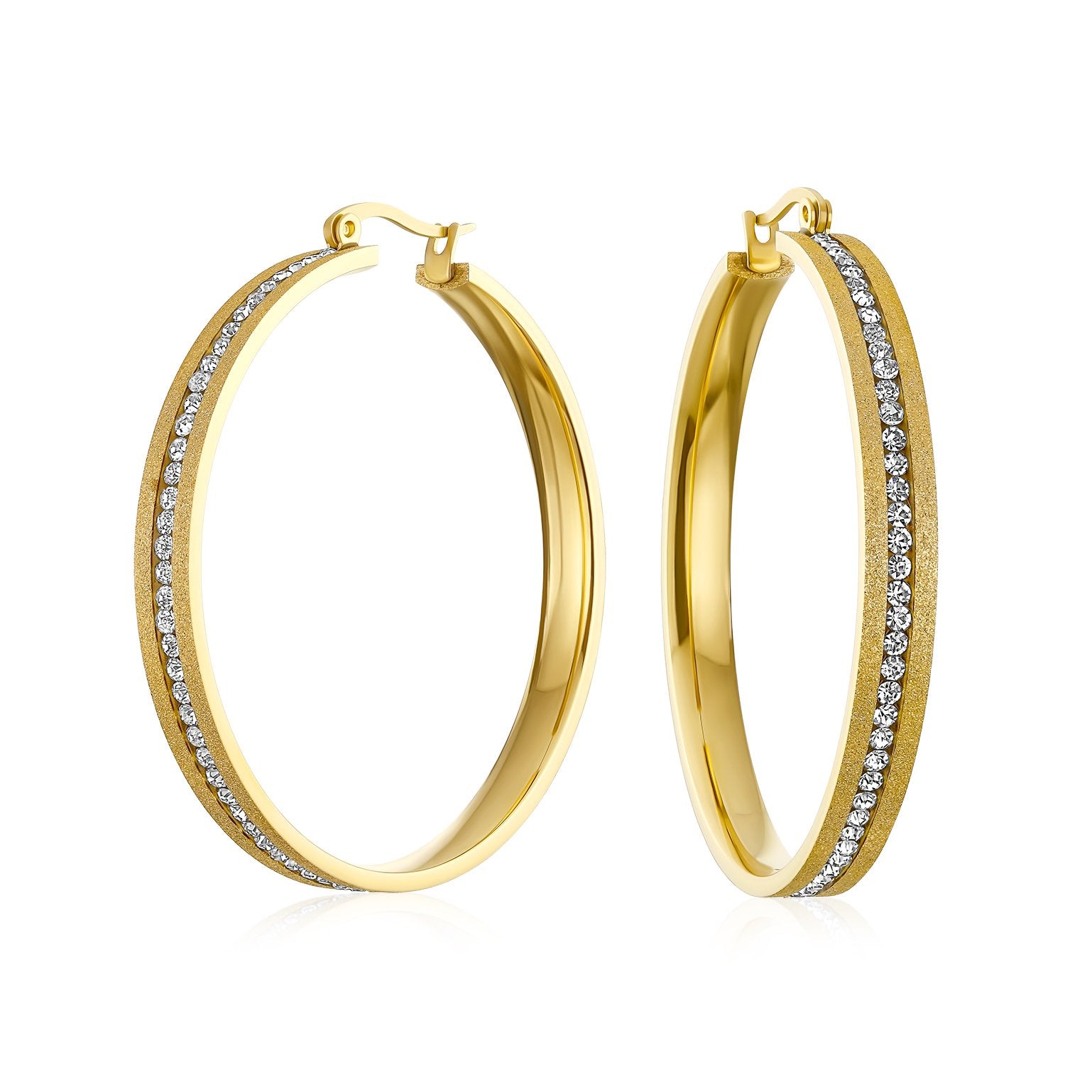 Big Fashion Large Round Channel Set CZ Hoop Earrings Stardust Matt - Joyeria Lady