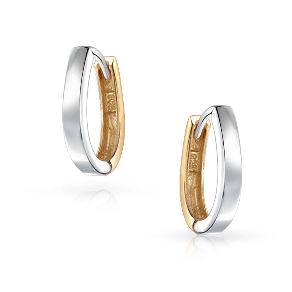 Two Tone Small Oval Huggie Hoop Kpop Earrings For Women For Men - Joyeria Lady