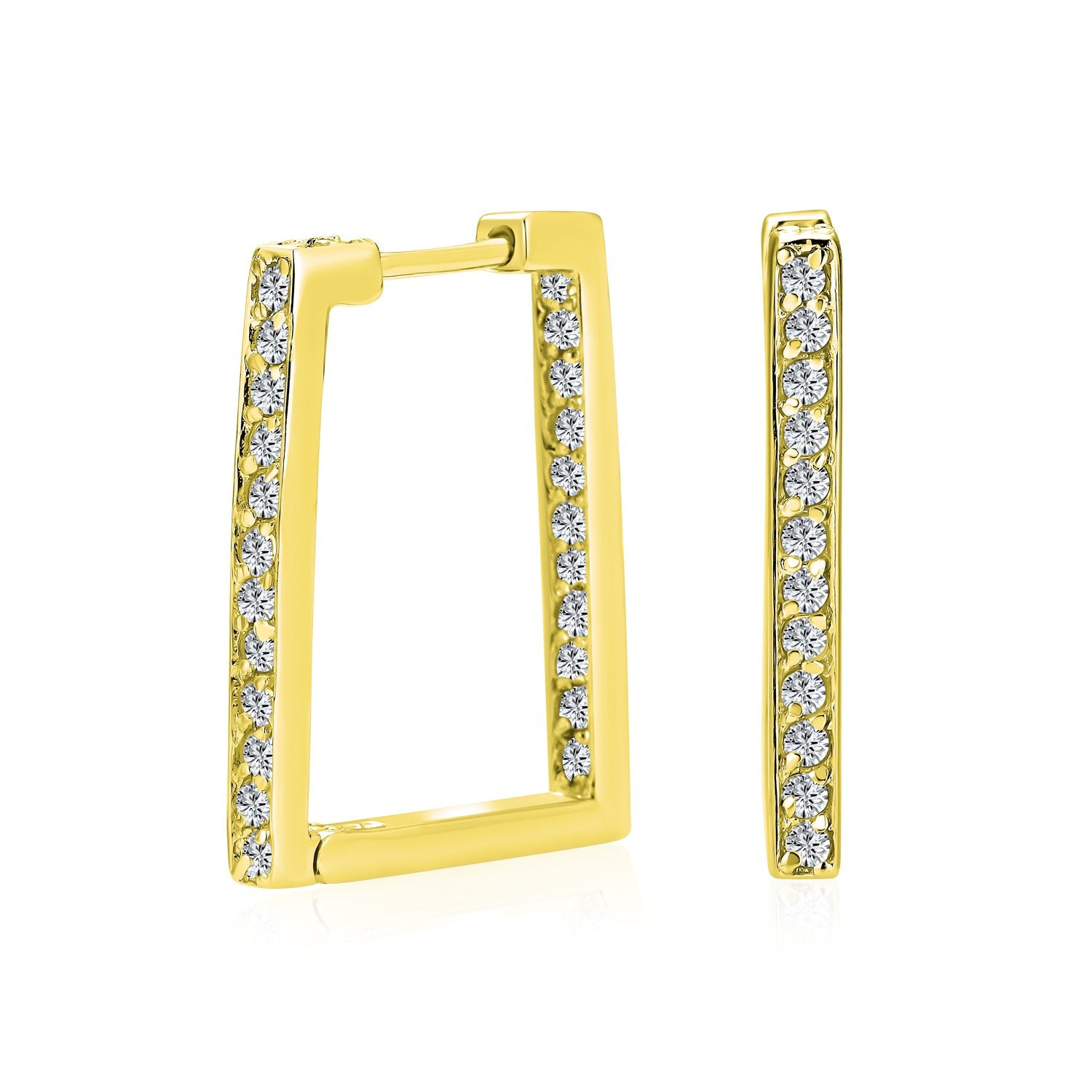 Rectangle Square Inside Out Set AAA CZ Hoop Earrings Sterling Silver - Joyeria Lady