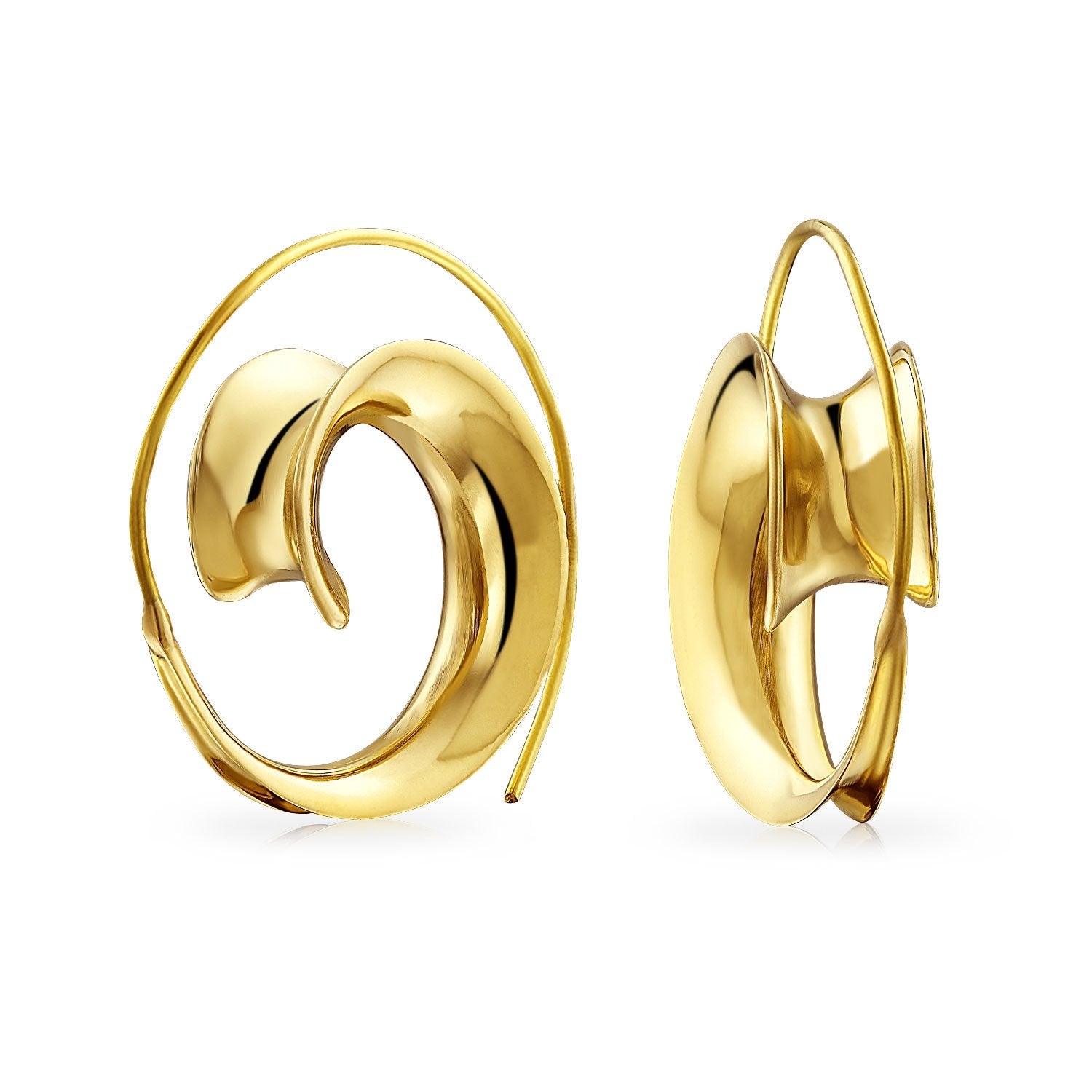 Boho Style Labyrinth Spiral Circle Wave Hoop Earrings Gold Plated - Joyeria Lady