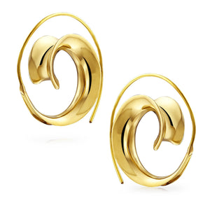 Boho Style Labyrinth Spiral Circle Wave Hoop Earrings Gold Plated