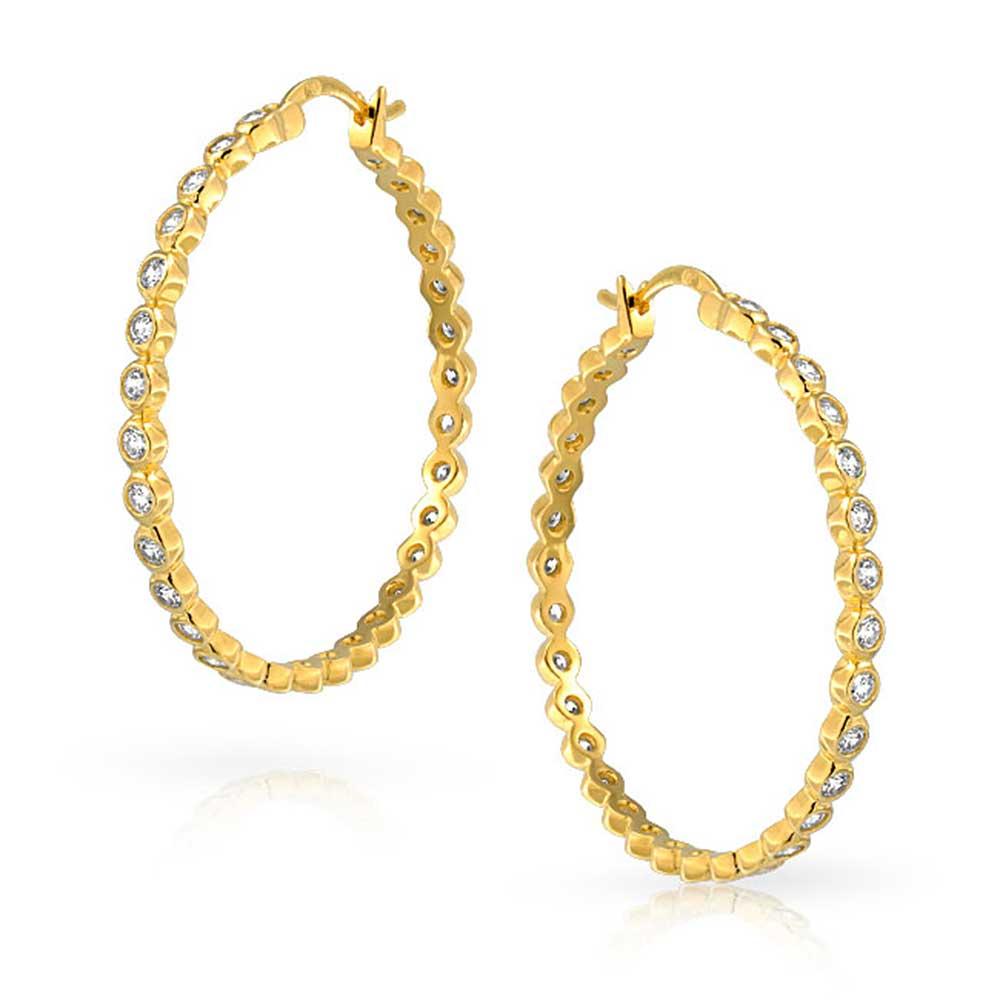 Solitaire Cubic Zirconia Statement Hoop Earrings of Sterling Silver - Joyeria Lady