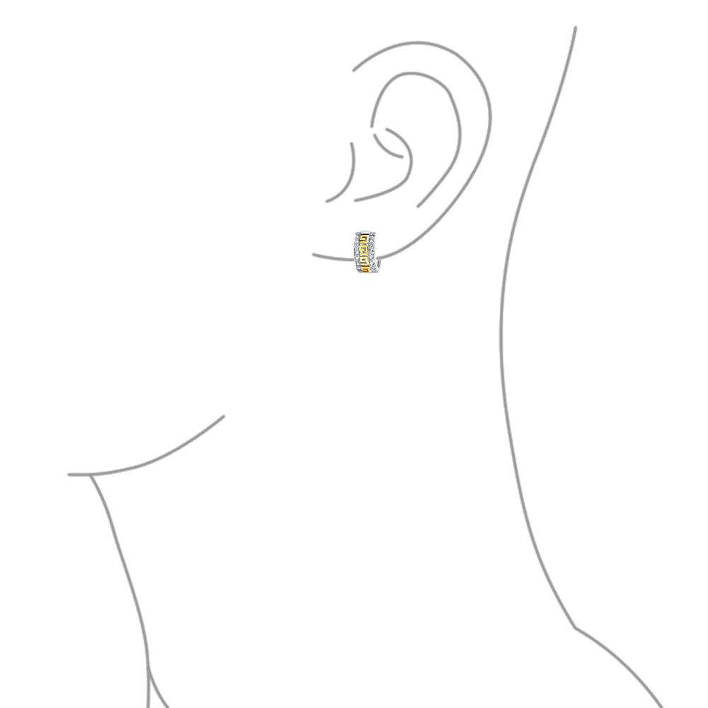 Greek Key Hoop Earrings CZ Gold Plated 925 Sterling Silver - Joyeria Lady