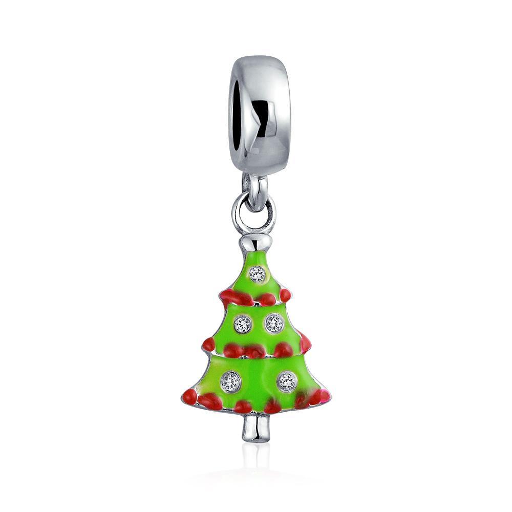 Holiday Christmas Red Green Tree Dangle Charm Bead 925 Sterling Silver - Joyeria Lady
