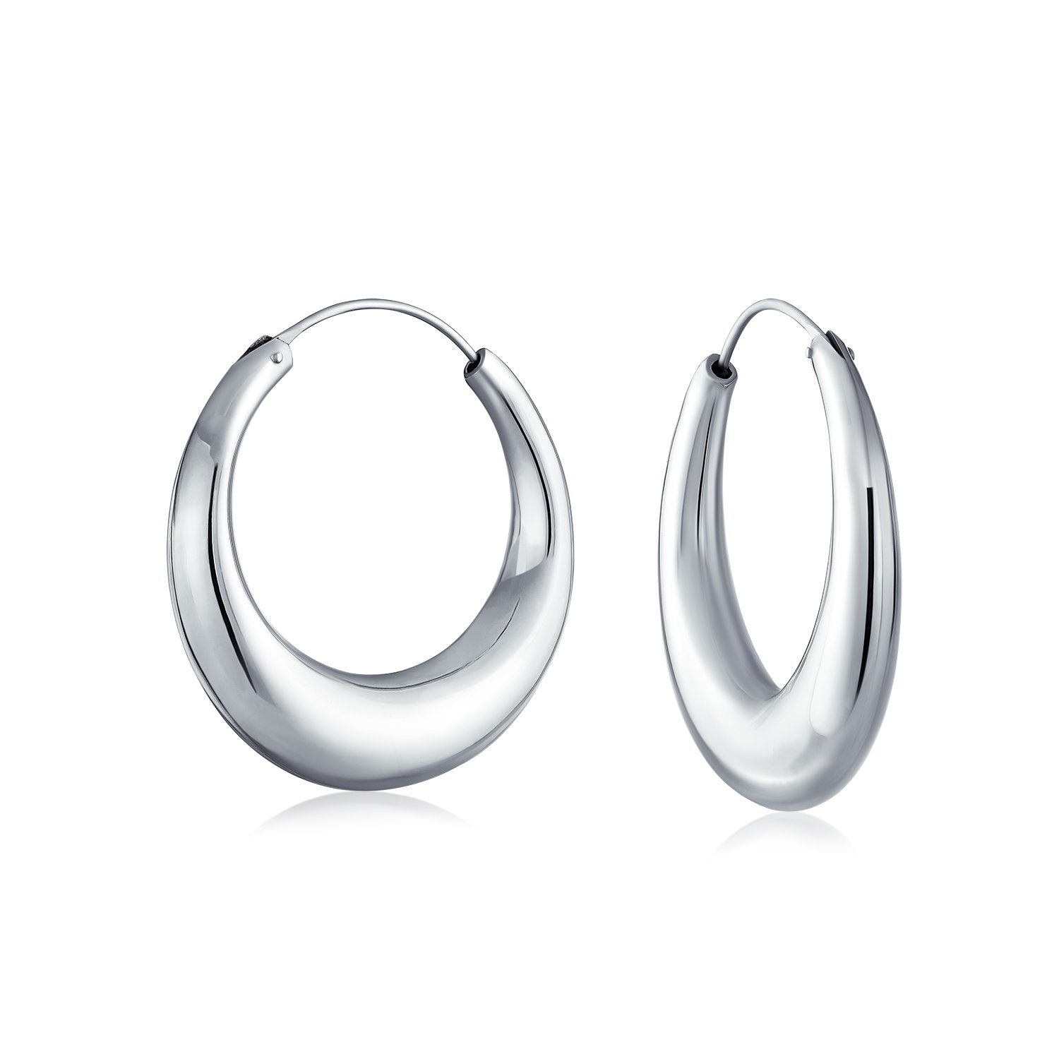 Geometric Half Moon Tapered Oval Hoop Earrings 925 Sterling Silver - Joyeria Lady