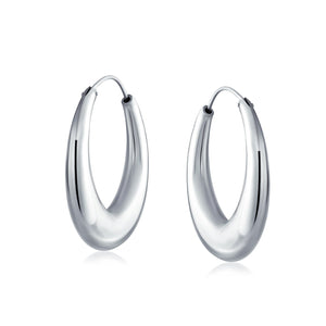 Geometric Half Moon Tapered Oval Hoop Earrings 925 Sterling Silver