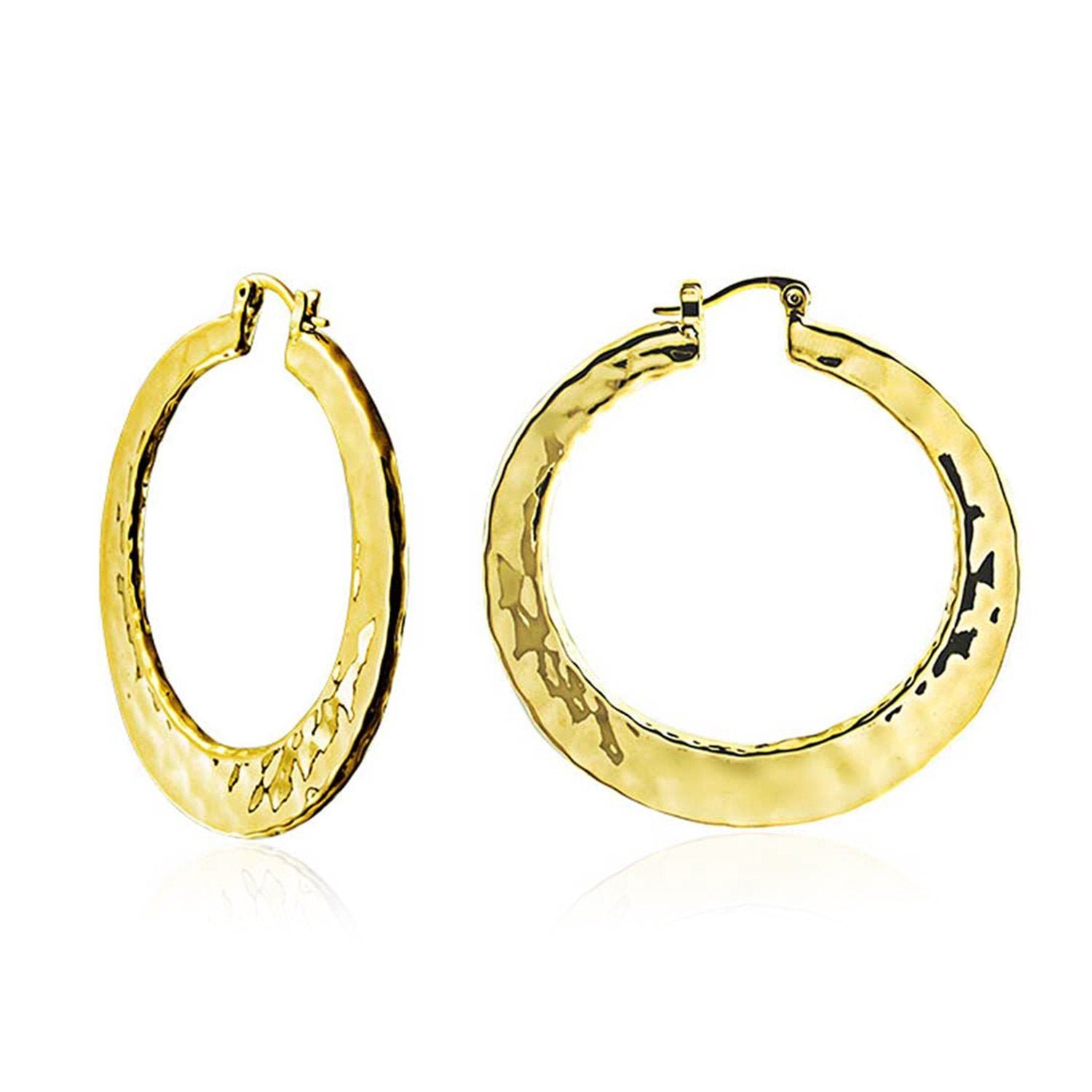 Boho Style Hammered Large Hoop Earrings Silver Gold Plated 2 Inch - Joyeria Lady