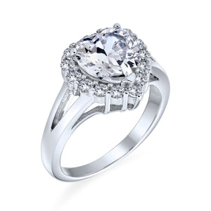 3CT AAA CZ Halo Heart Shaped Engagement Ring .925 Sterling Silver