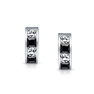 Square Asscher Cut CZ Channel Huggie Hoop Earrings Sterling Silver