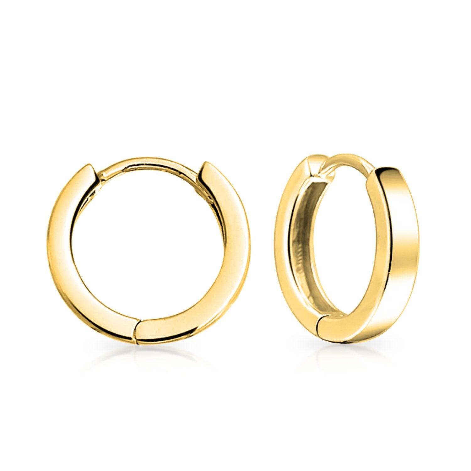 Hoop Kpop Earrings Gold Plated Sterling Silver Flat Hinge - Joyeria Lady