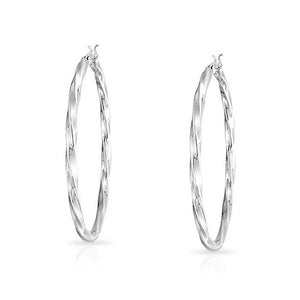 Wire Cable Twist Large Hoop Earrings 925 Sterling Silver 1 8 Inch Dia