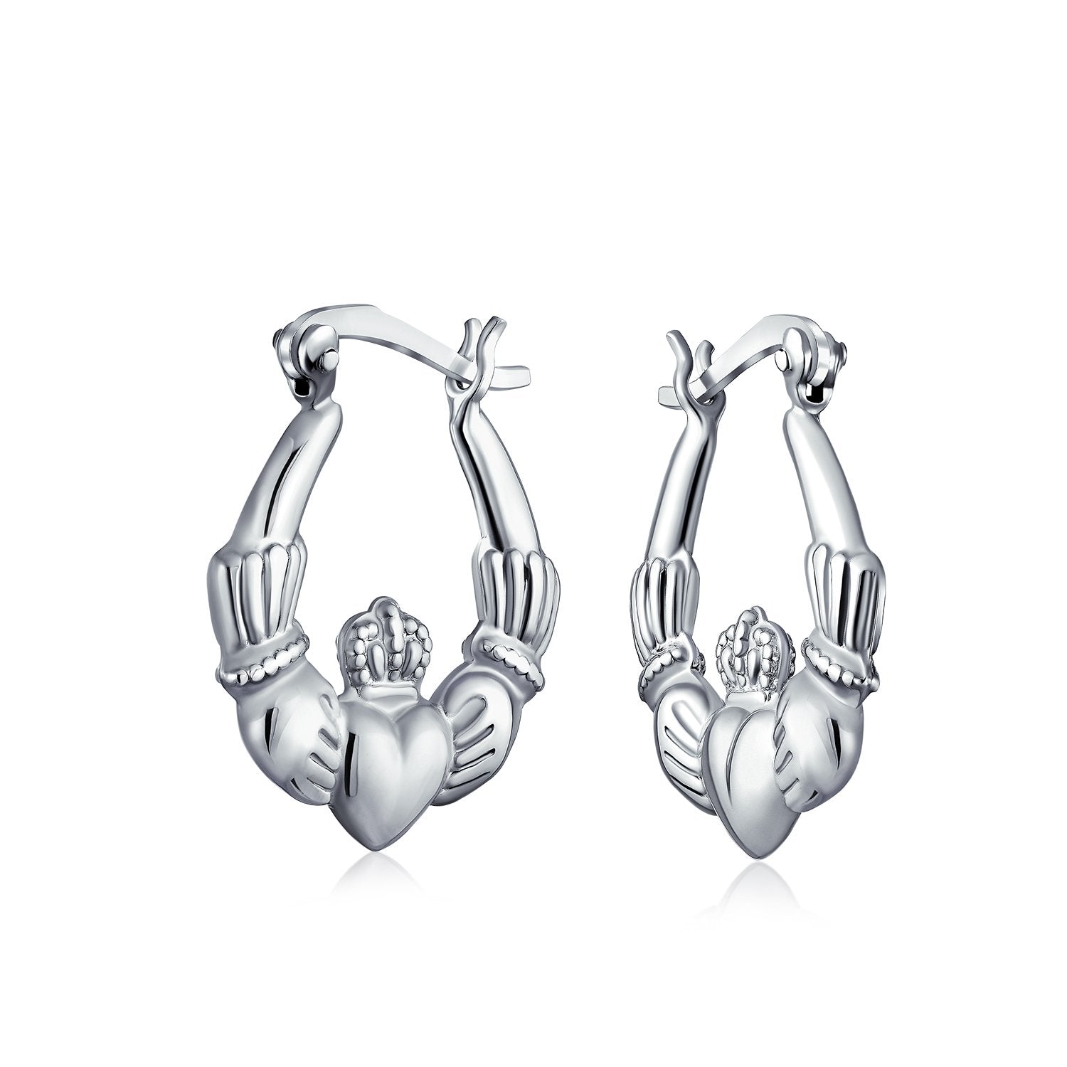 BFF Claddagh Celtic Friendship Love Hoop Earrings .925 Sterling Silver - Joyeria Lady
