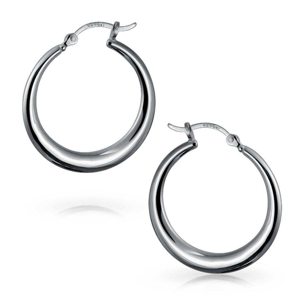 Large Tube Lightweight Hoop Earrings Sterling Silver 1.25 & 1.75 inch - Joyeria Lady