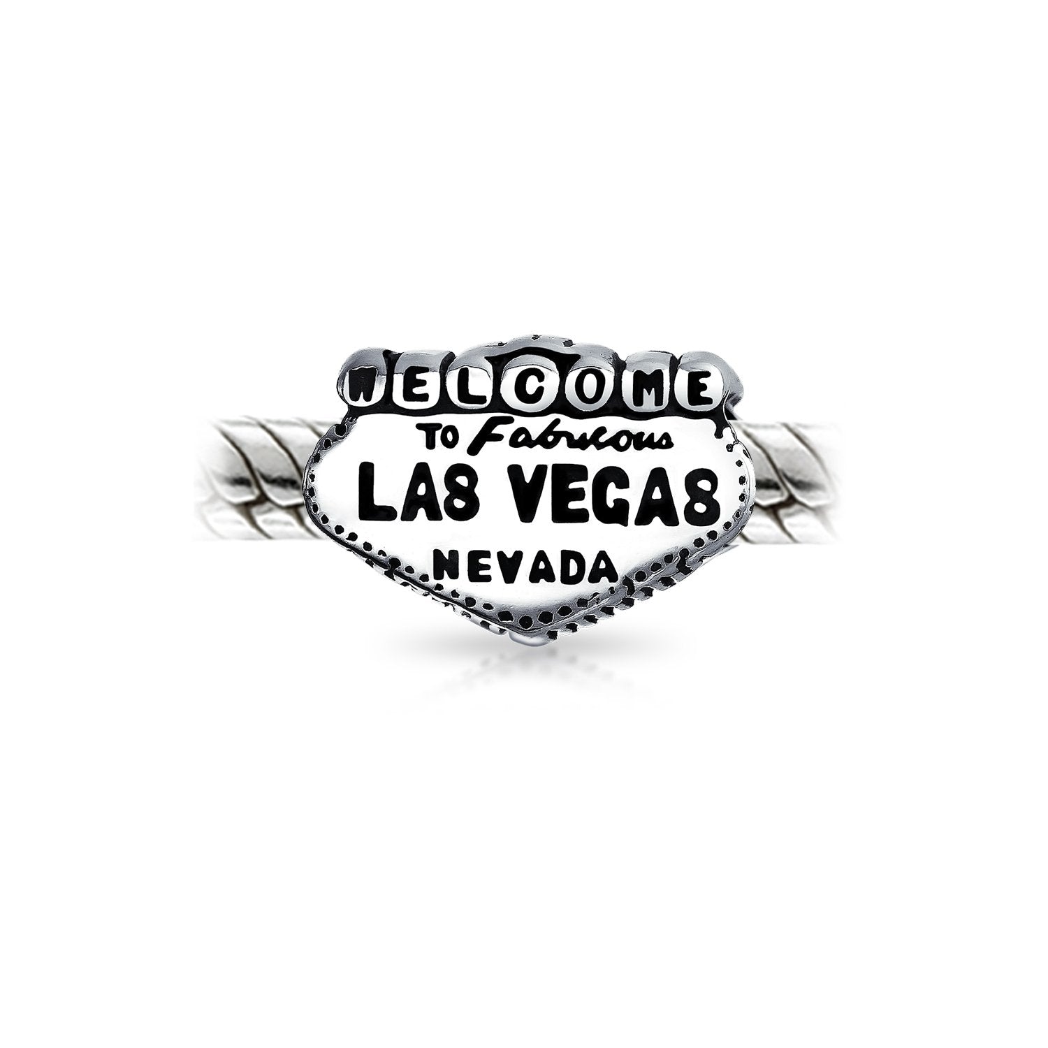 Welcome To Las Vegas Landmark Sign Vacation Travel Charm Bead Silver - Joyeria Lady