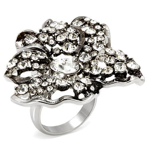 LO1829 Imitation Rhodium Brass Ring with Top Grade Crystal in Clear - Joyeria Lady
