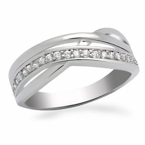 LO2058 Rhodium Brass Ring with AAA Grade CZ in Clear - Joyeria Lady