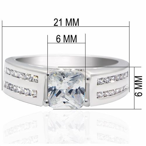 LO2070 Rhodium Brass Ring with AAA Grade CZ in Clear - Joyeria Lady