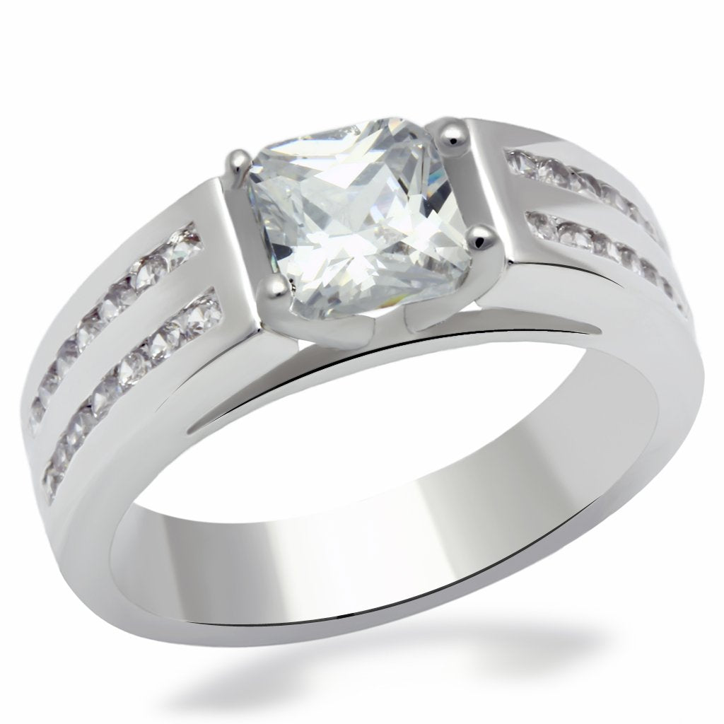 LO2070 Rhodium Brass Ring with AAA Grade CZ in Clear - Joyeria Lady