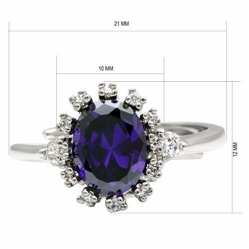 LO2073 Rhodium Brass Ring with AAA Grade CZ in Amethyst - Joyeria Lady