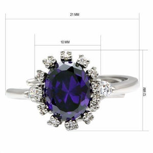 LO2073 Rhodium Brass Ring with AAA Grade CZ in Amethyst