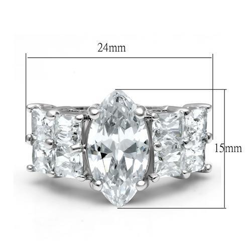 LO2091 Rhodium Brass Ring with AAA Grade CZ in Clear - Joyeria Lady