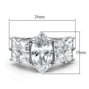 LO2091 Rhodium Brass Ring with AAA Grade CZ in Clear