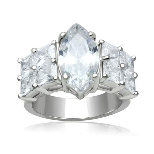 LO2091 Rhodium Brass Ring with AAA Grade CZ in Clear - Joyeria Lady