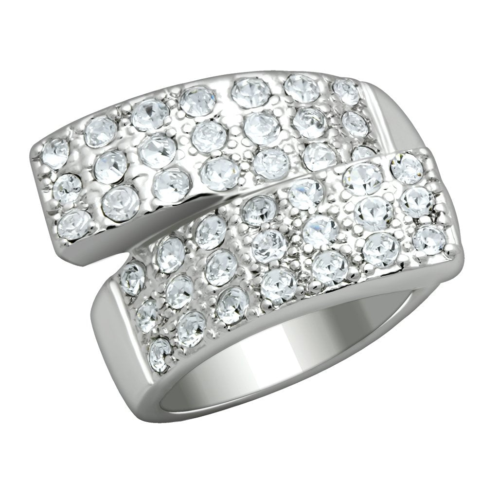 LO2095 Rhodium Brass Ring with Top Grade Crystal in Clear - Joyeria Lady