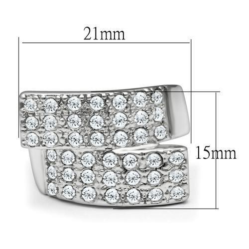 LO2095 Rhodium Brass Ring with Top Grade Crystal in Clear - Joyeria Lady