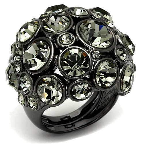 LO2545 Ruthenium Brass Ring with Top Grade Crystal in Black Diamond - Joyeria Lady